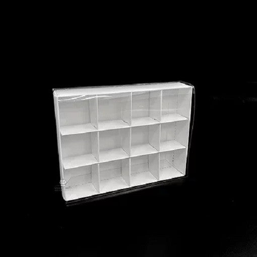 50 Pack of White Card Chocolate Sweet Soap Product Retail Gift Box - 12 bay 4x4x3cm Compartments  - Clear Slide On Lid - 16x12x3cm