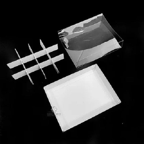 50 Pack of White Card Chocolate Sweet Soap Product Retail Gift Box - 12 bay 4x4x3cm Compartments  - Clear Slide On Lid - 16x12x3cm