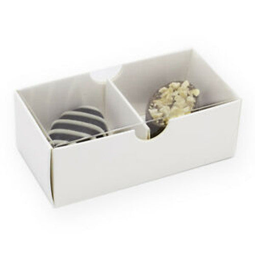 50 Pack of White Card Chocolate Sweet Soap Product Retail Gift Box - 2 Bay Compartments - Clear Slide On Lid - 8x4x3cm