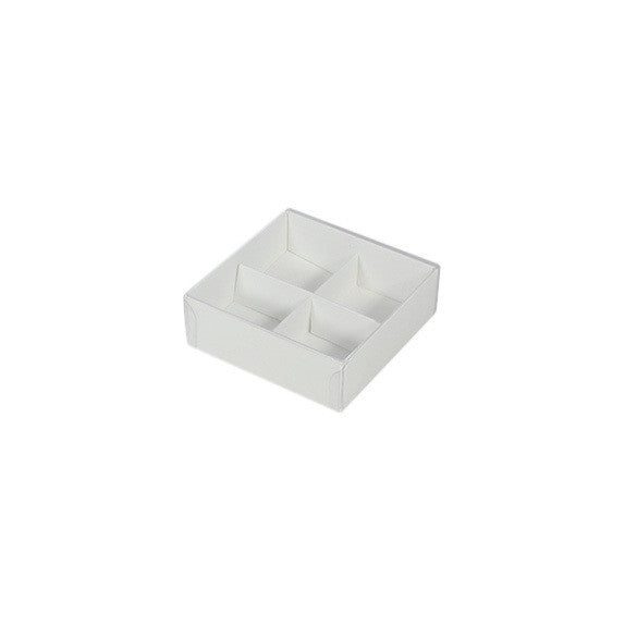 50 Pack of White Card Chocolate Sweet Soap Product Retail Gift Box - 4 Bay Compartments - Clear Slide On Lid - 8x8x3cm