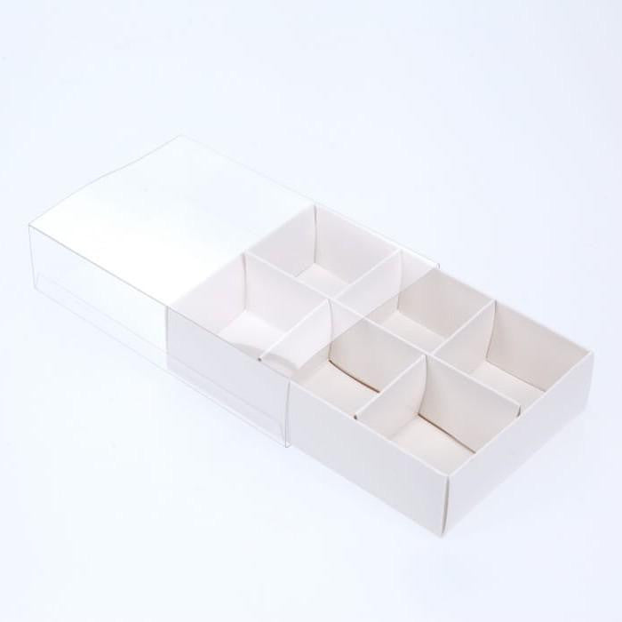 50 Pack of White Card Chocolate Sweet Soap Product Retail Gift Box - 6 Bay Compartments - Clear Slide On Lid - 12x8x3cm