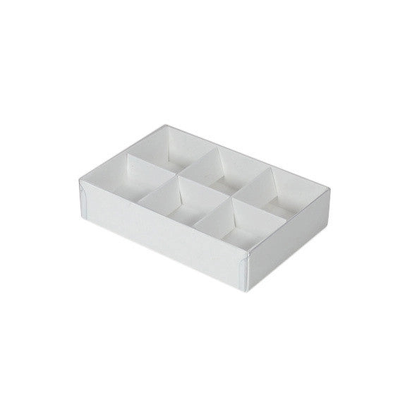 50 Pack of White Card Chocolate Sweet Soap Product Retail Gift Box - 6 Bay Compartments - Clear Slide On Lid - 12x8x3cm