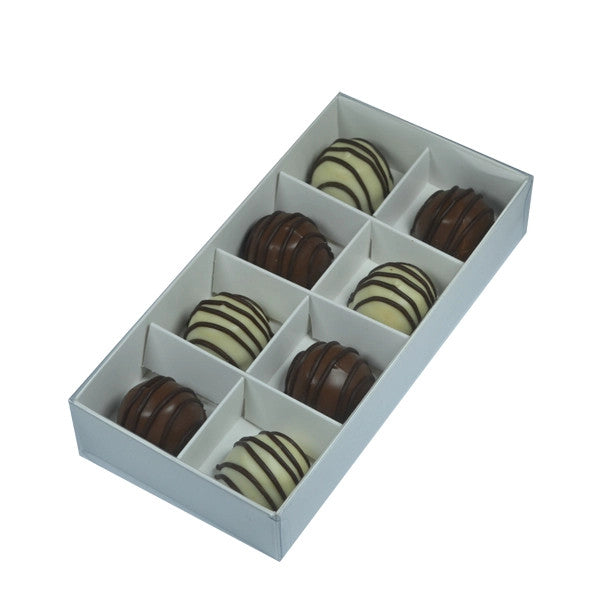 50 Pack of White Card Chocolate Sweet Soap Product Retail Gift Box - 8 bay 3cm Compartments - Clear Slide On Lid - 16x8x3cm