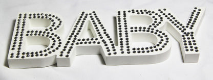 White Baby Nursery 30cm Sign Plaque Plate with Diamantes Newborn Gift Homeware Bedroom Decoration Wall Art