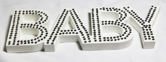 White Baby Nursery 30cm Sign Plaque Plate with Diamantes Newborn Gift Homeware Bedroom Decoration Wall Art