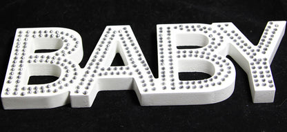 White Baby Nursery 30cm Sign Plaque Plate with Diamantes Newborn Gift Homeware Bedroom Decoration Wall Art