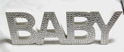 White Baby Nursery 30cm Sign Plaque Plate with Diamantes Newborn Gift Homeware Bedroom Decoration Wall Art