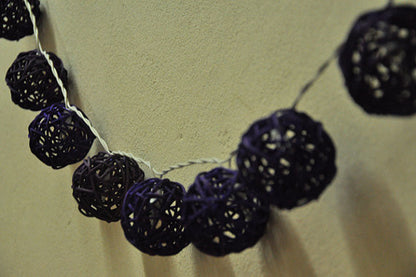 1 Set of Black 5cm Rattan Cane 20 Ball Battery Powered 3m String Lights Christmas Gift Home Wedding Party Bedroom Decoration Table Centrepiece