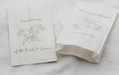 150 Pack Wedding Cake Bags Greaseproof Wax Paper Slice Take Home Favour Silver Doves