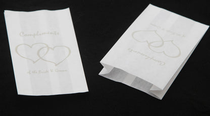 150 Pack Wedding Cake Bags Greaseproof Wax Paper Slice Take Home Favour Silver Heart n Message