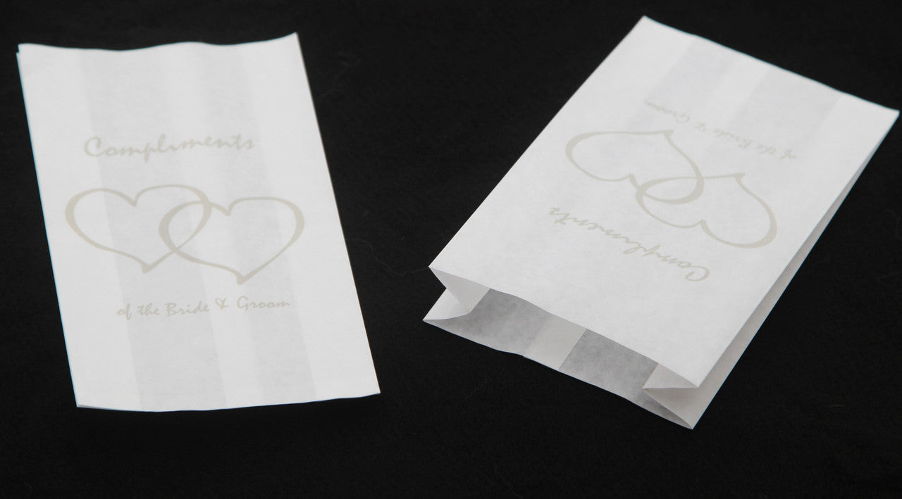 50 Pack Wedding Cake Bags Greaseproof Wax Paper Slice Take Home Favour Silver Heart n Message