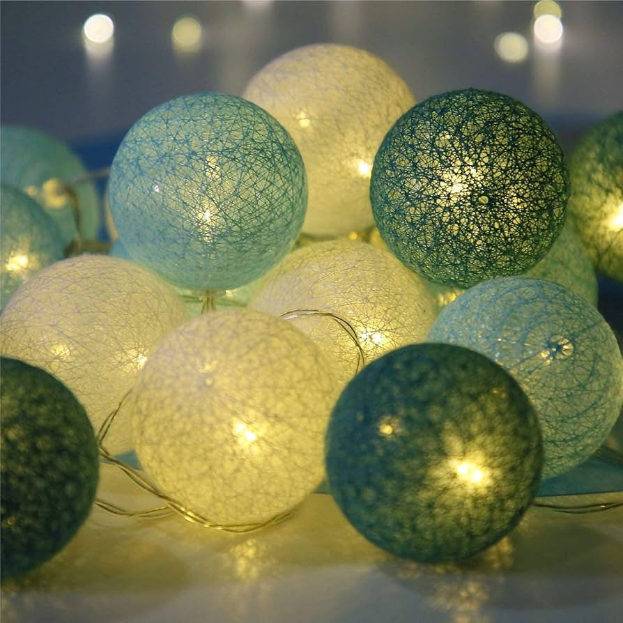 20 Ball Green 3m String Light Battery Box 5cm Cotton Ball  Christmas Birthday Garden Special Occasion Decoration