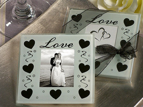 30 Pack Wedding Coasters Glass Square Photo Frame Bomboniere Favour 9x9cm - 2 Frames per Pack