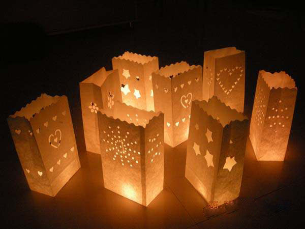 100 Pack White Heart in a Heart Luminary Paper Candle Tea Light Lantern Bags Wedding Garden Anniversary Birthday Night Decorations Evening Party