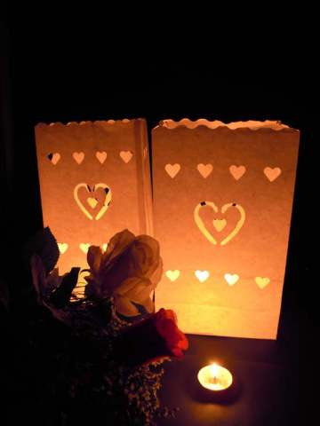 20 Pack White Heart in a Heart Luminary Paper Candle Tea Light Lantern Bags Wedding Garden Anniversary Birthday Night Decorations Evening Party