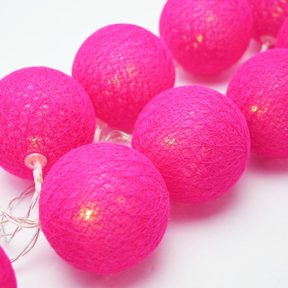 50 Ball HOT Pink LONG 5m String Light Battery Box 5cm Cotton Ball  Christmas Birthday Bbay Girl Special Occasion Decoration
