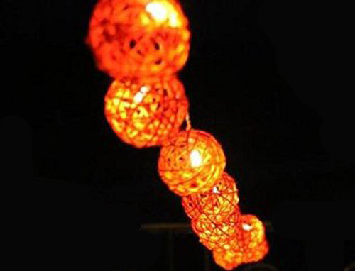 1 Set of Orange 5cm Rattan Cane 20 Ball Battery Powered 3m String Lights Christmas Gift Home Wedding Party Bedroom Decoration Table Centrepiece
