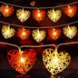 50 Red and White 3D Hollowed Rattan Heart-Shaped 5M LONG String Fairy Lights, Battery (AA) Indoor & Outdoor Decorations Wedding Valentines Romantic Room Table Lighting