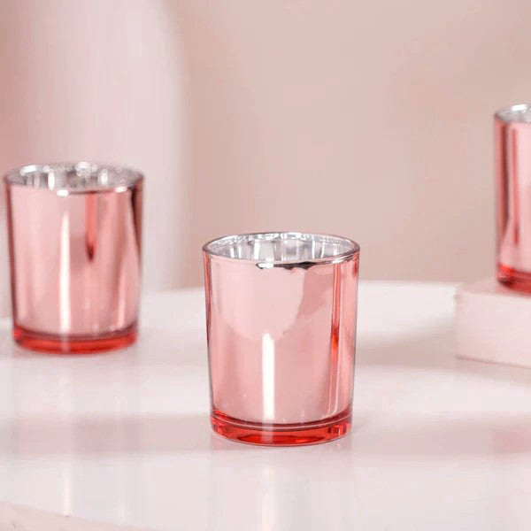 20 Pack Rose Gold Pink Votive Tealight Candle Holders Valentines Day Mercury  Wedding Decor Glass Candlestick Party Decorations Bridal Baby Shower Event