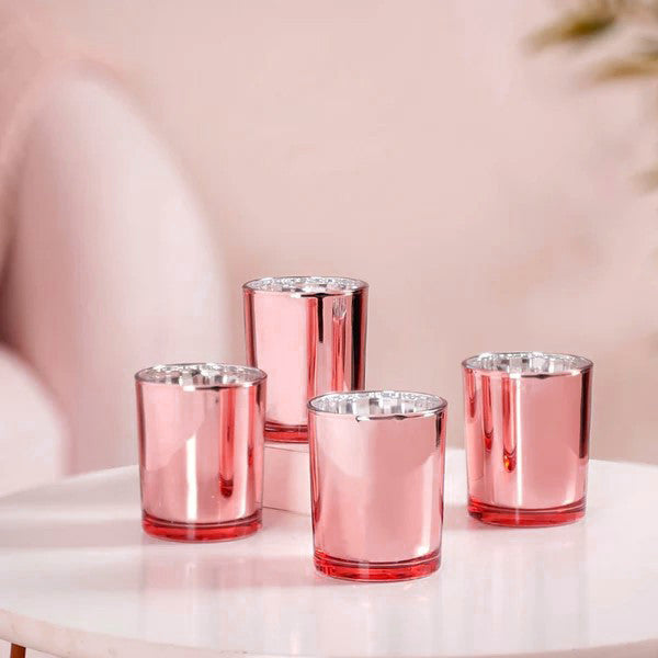 20 Pack Rose Gold Pink Votive Tealight Candle Holders Valentines Day Mercury  Wedding Decor Glass Candlestick Party Decorations Bridal Baby Shower Event
