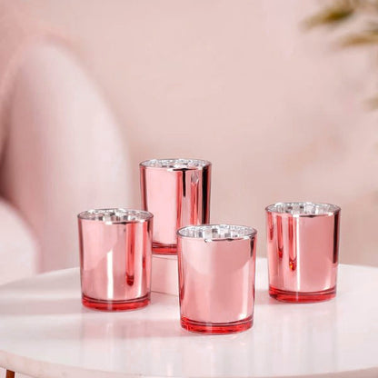 20 Pack Rose Gold Pink Votive Tealight Candle Holders Valentines Day Mercury  Wedding Decor Glass Candlestick Party Decorations Bridal Baby Shower Event