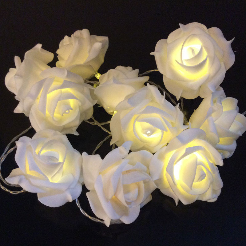 50 White Rose 3D Fairy Lights 5M LONG String, Battery (AA) Indoor & Outdoor Decorations Wedding Valentines Romantic Room Table Lighting