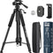 CIGMAN 59-inch Lightweight Adjustable Laser Level Tripod with 3-Way Swivel Pan Head, Bubble Level, Phone Holder, Quick Release Plate with 1/4