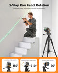 CIGMAN 59-inch Lightweight Adjustable Laser Level Tripod with 3-Way Swivel Pan Head, Bubble Level, Phone Holder, Quick Release Plate with 1/4