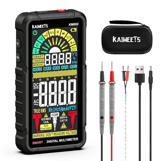 KAIWEETS Smart Multimeter Rechargeable Electrical Tester with Auto Ranging Digital Voltmeter Measures Voltage Current Resistance Continuity Capacitance Temperature Frequency NCV 6000 Counts TRMS