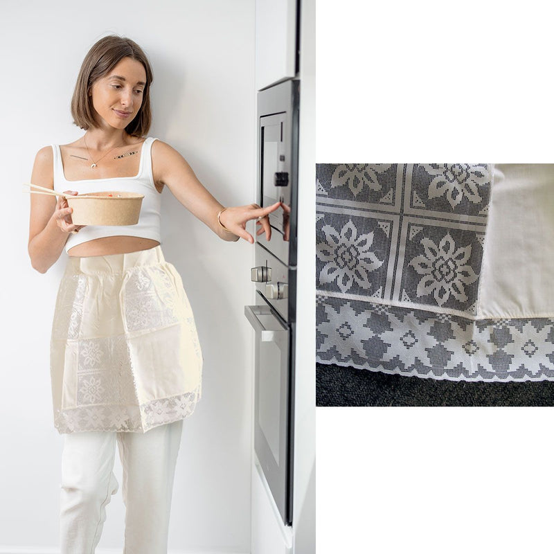Filigree Lace Half Apron Cream 90 x 50cm