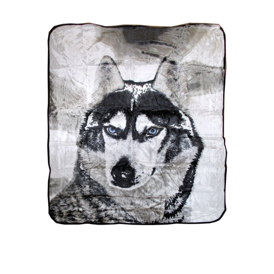 Soft 3D Animal Print Faux Mink Blanket QUEEN Husky