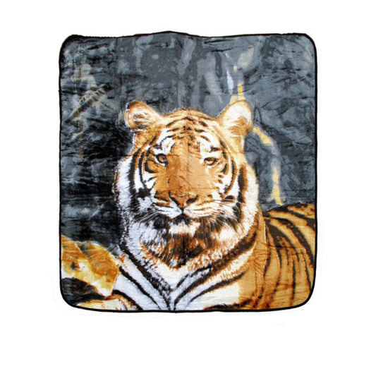 Soft 3D Animal Print Faux Mink Blanket QUEEN Brown Tiger