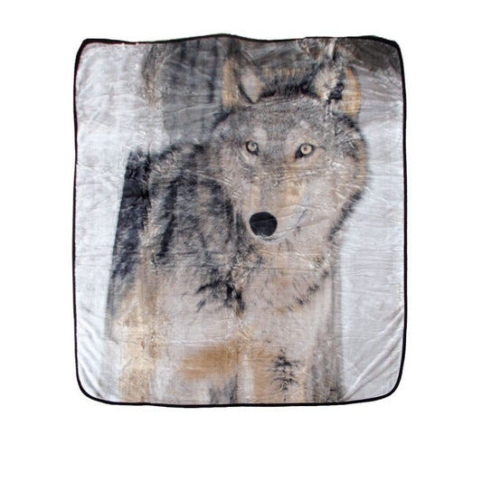 Soft 3D Animal Print Faux Mink Blanket QUEEN Wild Wolf