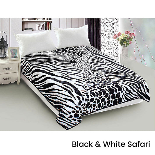 800GSM Luxury Reversible Animal Mink Blanket QUEEN 200 x 240 cm White Black Safari