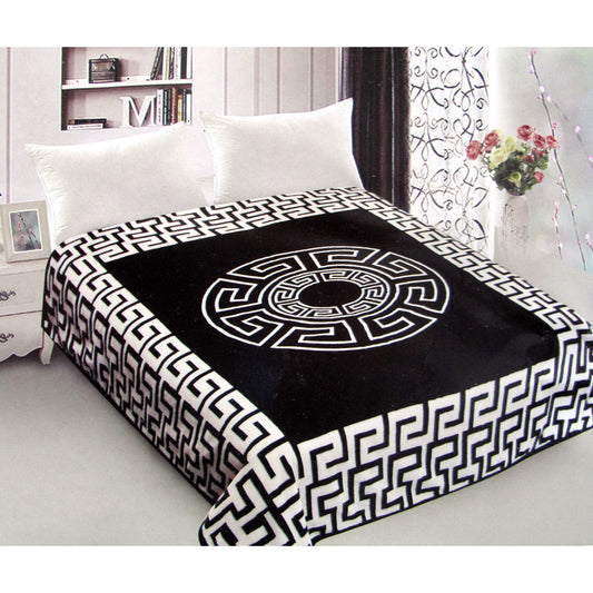 800GSM Reversible Mink Blanket Queen 200x240cm Greek Key Black