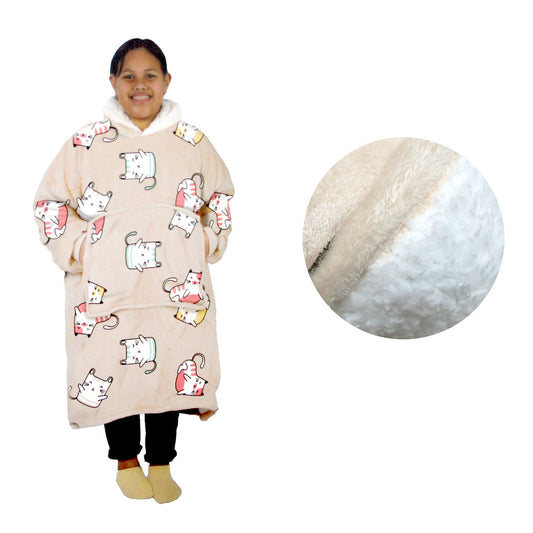Girls Blanket Hoodie Sherpa Fleece Kawaii Cat Warm Cozy