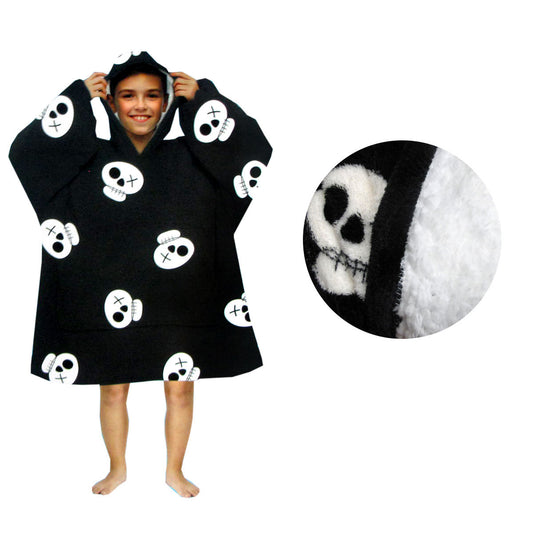 Blanket Hoodie Sherpa Reverse Black Pirate Skulls