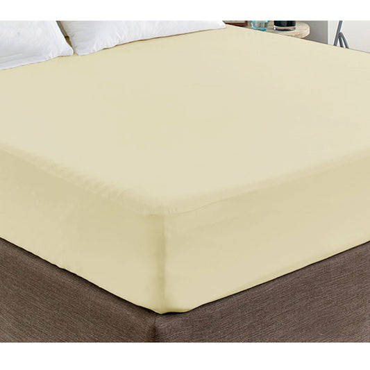 400TC Cream 100% Cotton Sateen Fitted Sheet KING
