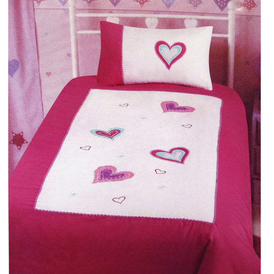 Amia Hearts Embroidered Quilt Cover Set SINGLE