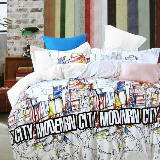 Modern City Natural Cotton Quilt Cover Set SINGLE
