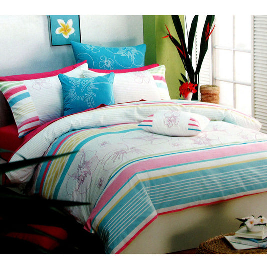 250TC Cotton Palila Yarn Dyed Aqua Quilt Cover Set QUEEN