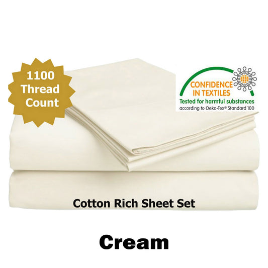 Luxury Living 1100TC Cotton Rich Sheet Set Cream QUEEN