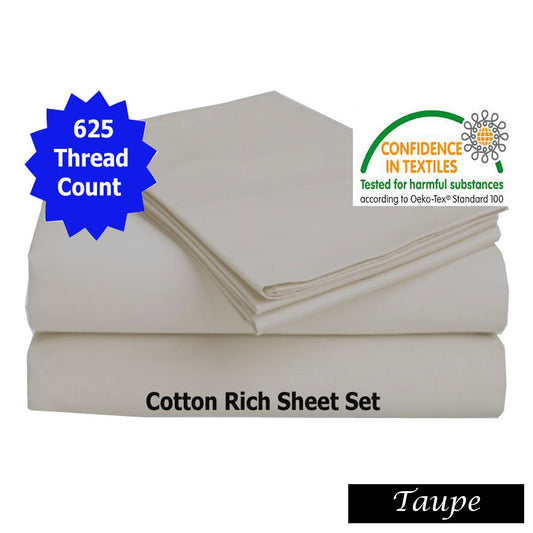 Luxury Living 625TC Cotton Rich Sheet Set Taupe QUEEN