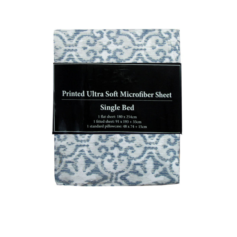 Printed Microfiber Sheet Set Single Silver Imperial