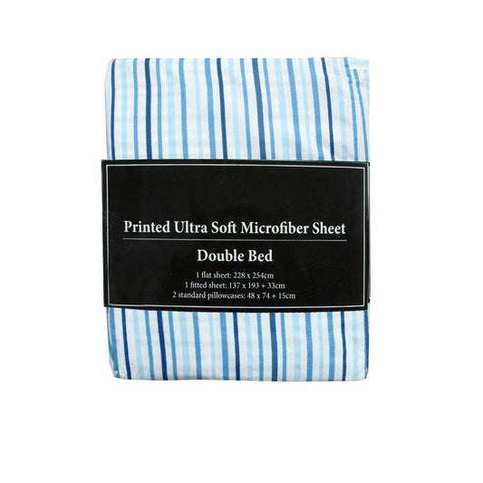 Printed Microfiber Sheet Set DOUBLE Blue Lines