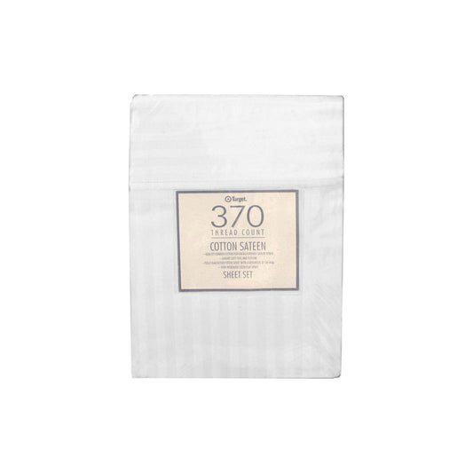 370TC White Self-striped Cotton Sateen Sheet Set KING