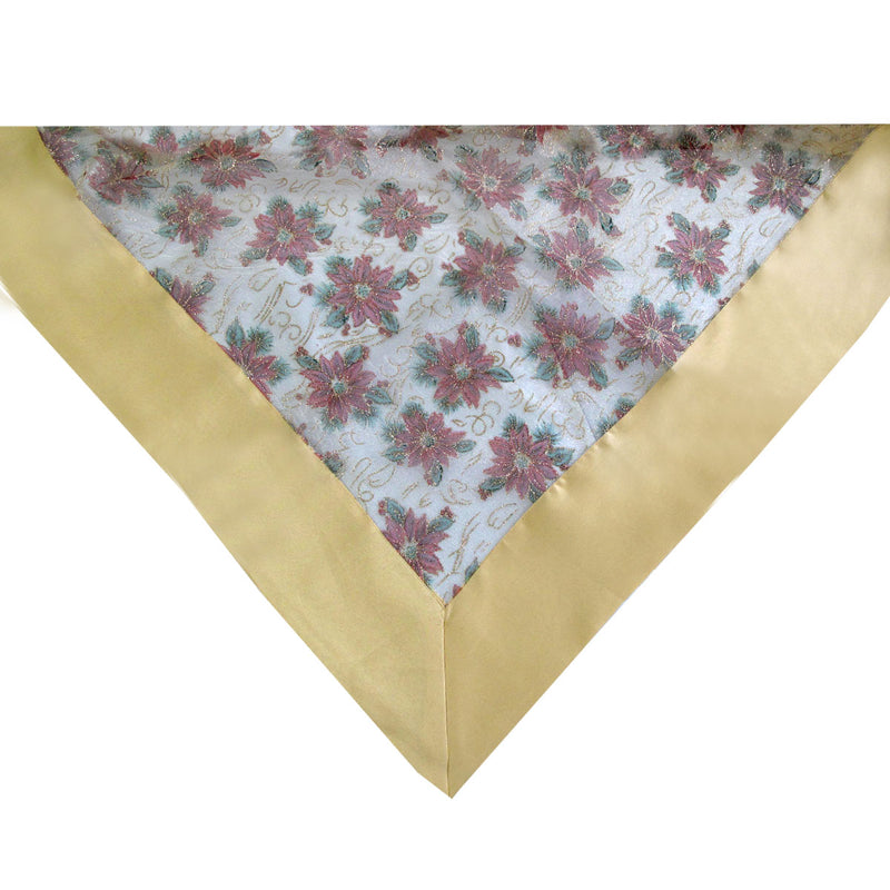 Gold Poinsettia Sheer Organza Glitter Table Cloth 150 x 260 cm