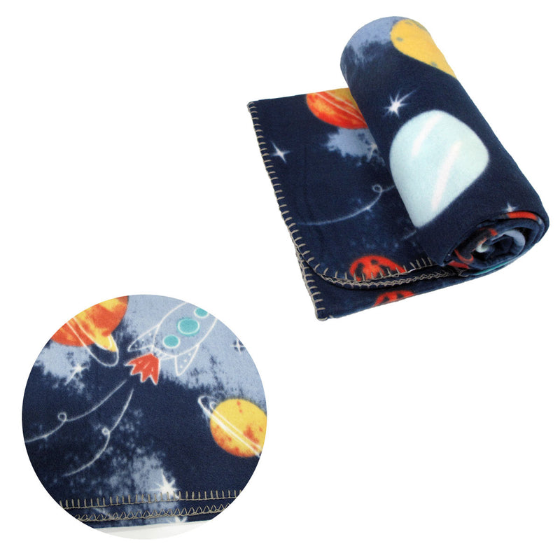 Polar Fleece Throw Rug Navy Planet Space 150x200cm