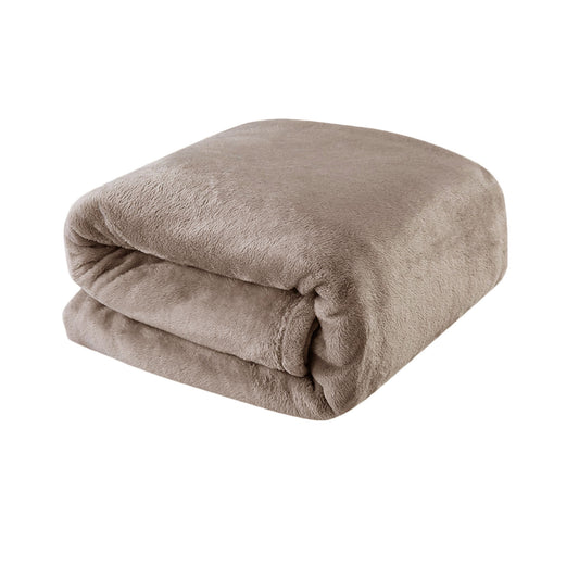 Light Weight Coral Fleece Blanket Brown QUEEN/ KING