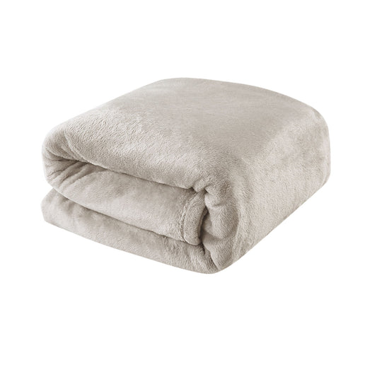 Light Weight Coral Fleece Blanket Oatmeal QUEEN/ KING